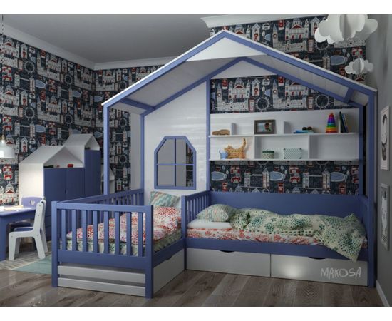 картинка КОРНЕР угловая кровать-домик для двоих детей интернет-магазин Энигуд.ру
