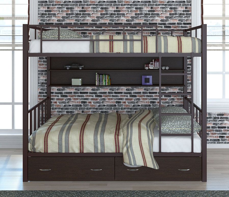 картинка Двухъярусная кровать Валенсия-120 с ящиками и полкой интернет-магазин Энигуд.ру