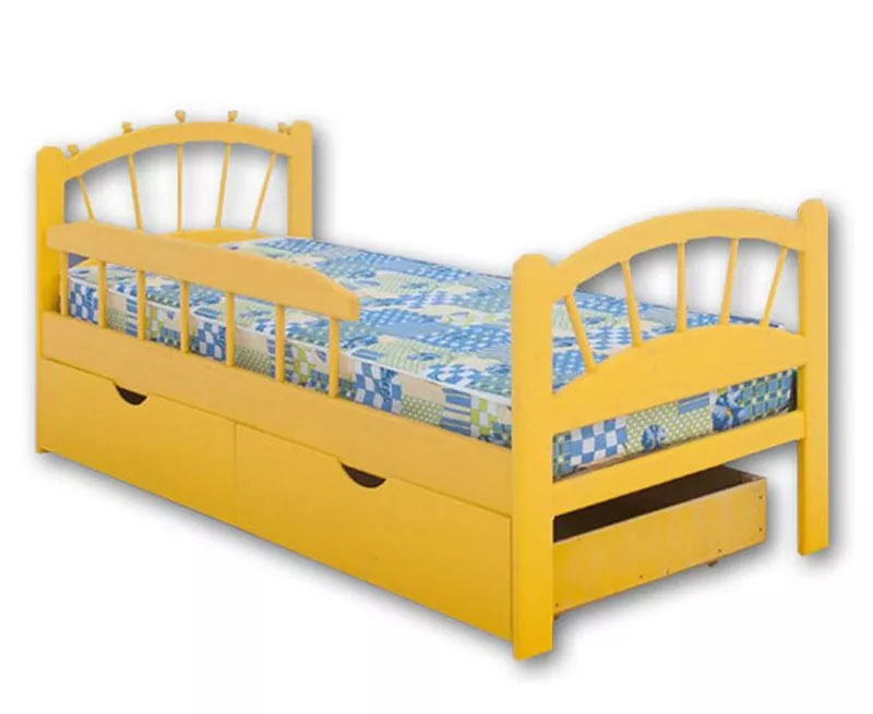 картинка СОЛНЫШКО детская кровать из сосны с ящиками и бортиком интернет-магазин Энигуд.ру