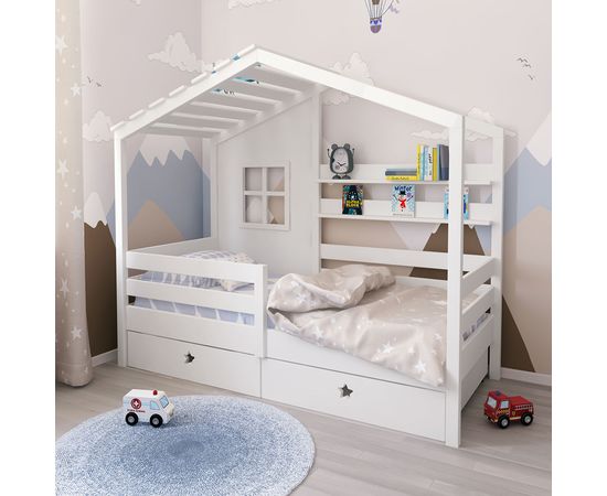 картинка МОРГАН детская кровать-домик из массива с полкой интернет-магазин Энигуд.ру
