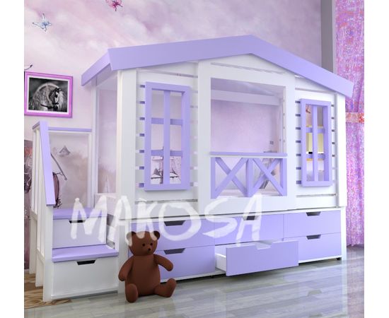 картинка ХОСТА детская кровать-домик из массива с комодом интернет-магазин Энигуд.ру