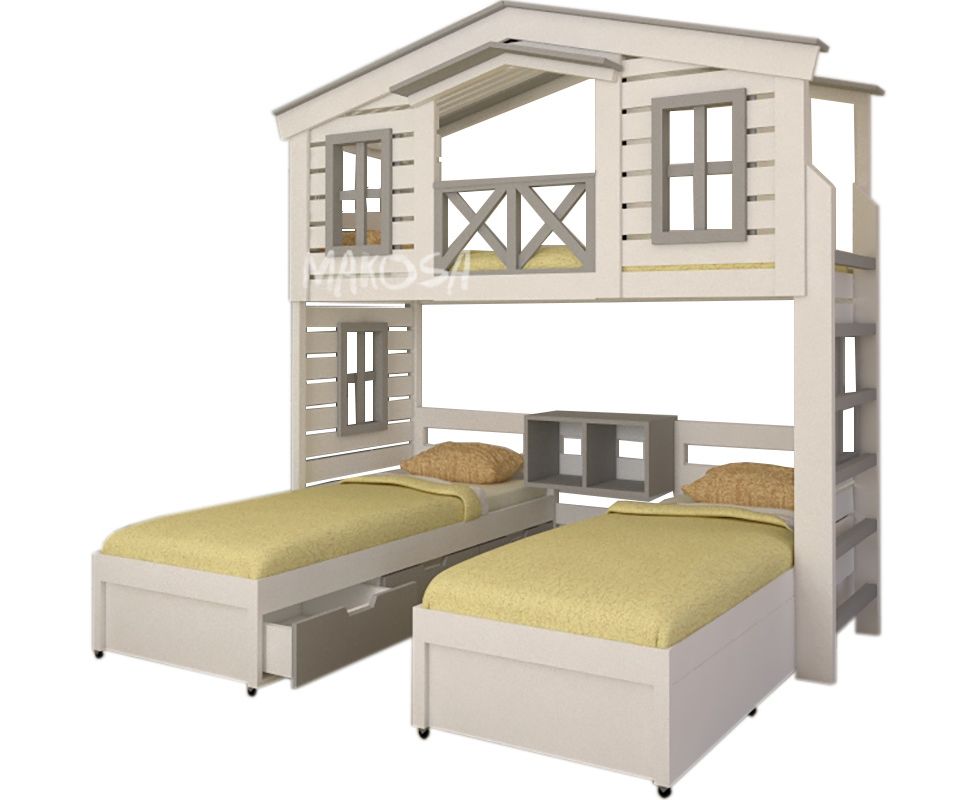 картинка САПСАН двухъярусная кровать-домик для троих (массив сосны) интернет-магазин Энигуд.ру