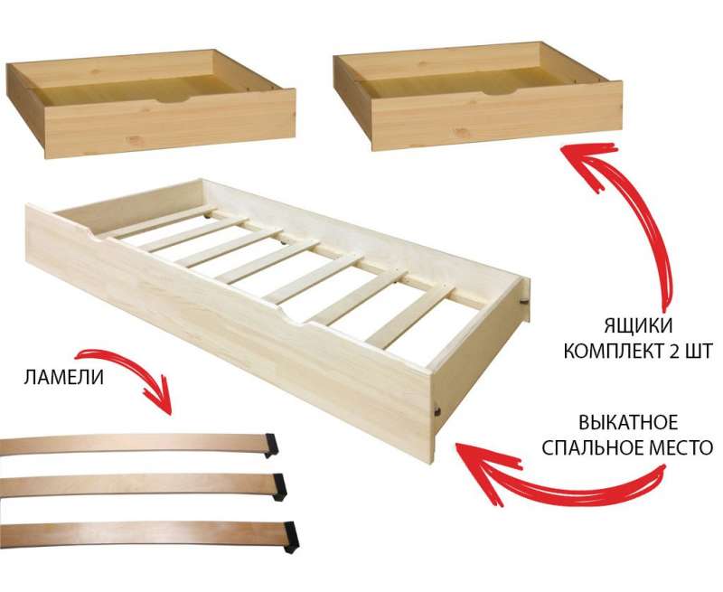 картинка СКАУТ-3 кровать из сосны с ящиками интернет-магазин Энигуд.ру