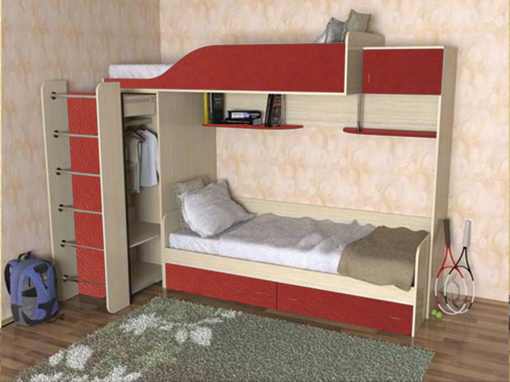 картинка Двухъярусная кровать Дуэт-3 со шкафом интернет-магазин Энигуд.ру