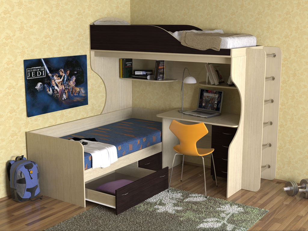 картинка Двухъярусная кровать Дуэт-5 с металлической лестницей интернет-магазин Энигуд.ру