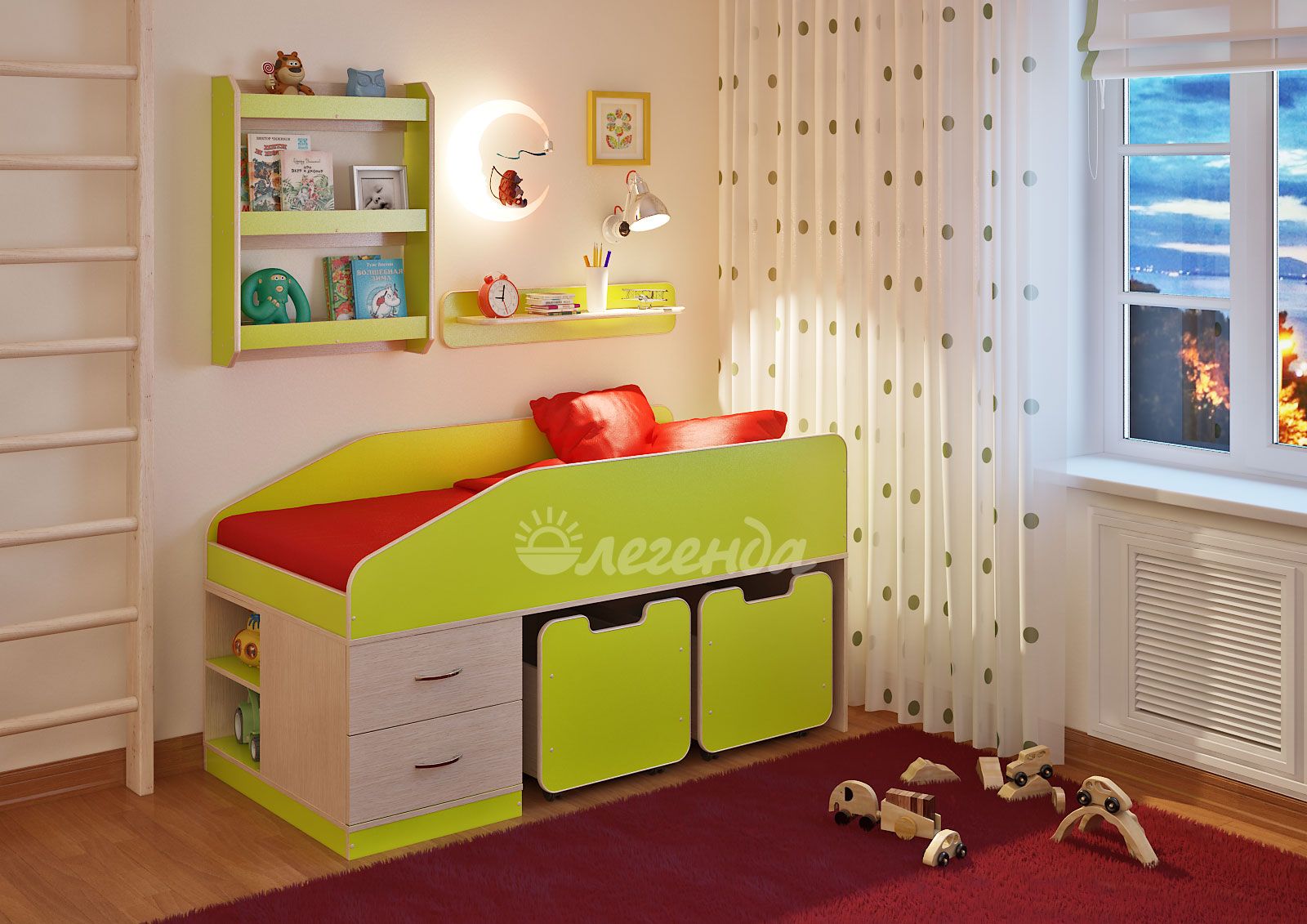 картинка Детская кровать Легенда-8 с полками от магазина Энигуд.ру