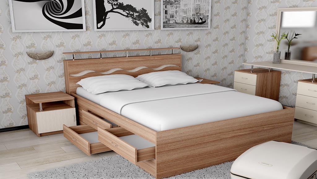картинка Двуспальная кровать Волна-3 с комодом интернет-магазин Энигуд.ру
