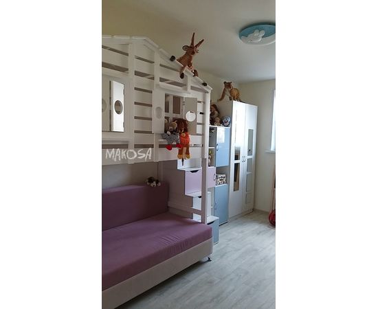 картинка КАРЕЛИЯ двухъярусная кровать-домик из сосны интернет-магазин Энигуд.ру