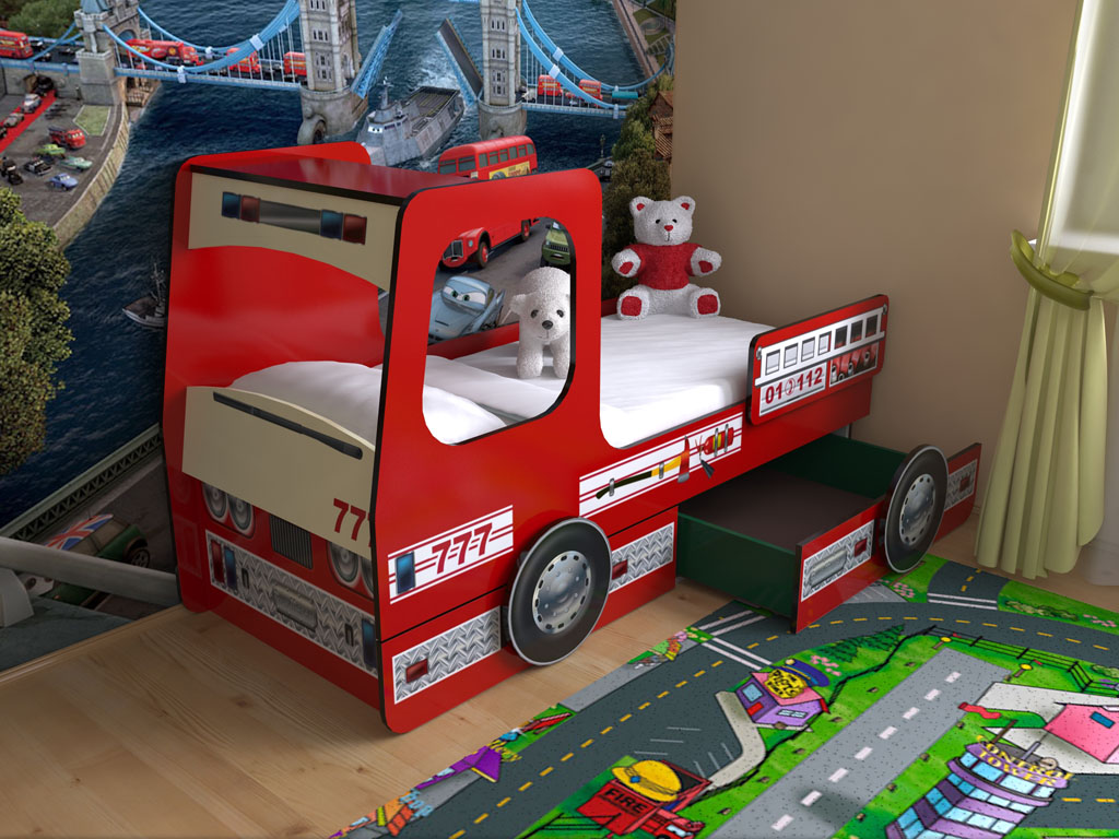 картинка Детская кровать Пожарная с ящиками интернет-магазин Энигуд.ру