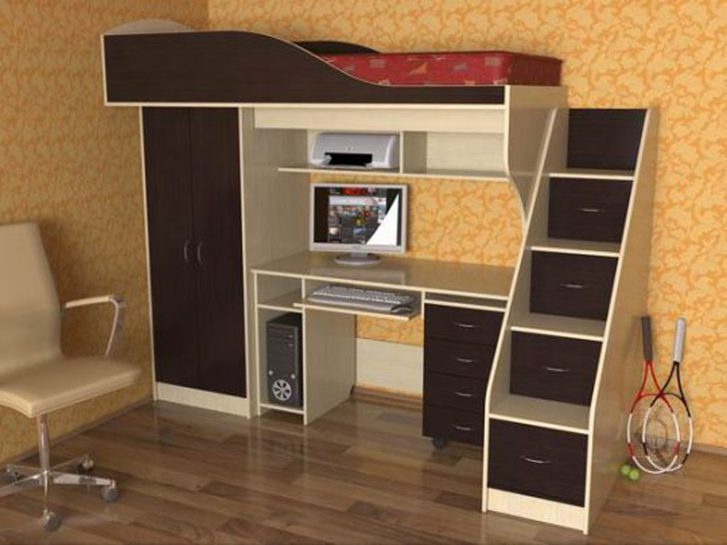 картинка Кровать-чердак с рабочей зоной Квартет интернет-магазин Энигуд.ру