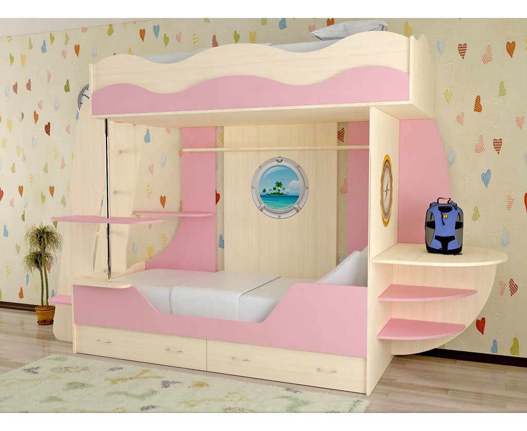 картинка Двухъярусная кровать Кораблик с ящиками интернет-магазин Энигуд.ру