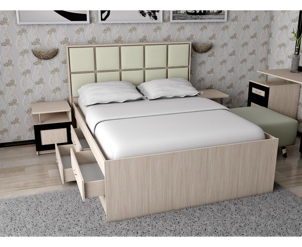 картинка Двуспальная кровать Волна-4 с комодом интернет-магазин Энигуд.ру