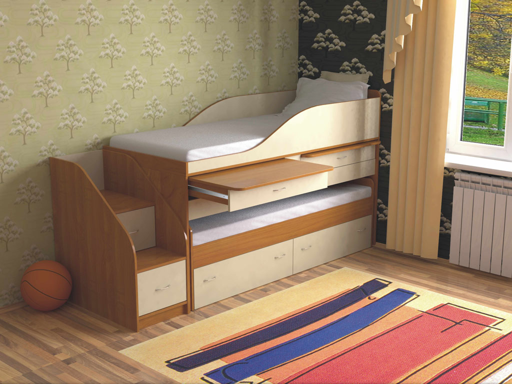 картинка Двухъярусная раздвижная кровать со столами Дуэт-8 интернет-магазин Энигуд.ру