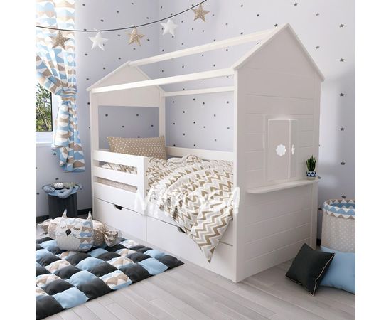 картинка НИКОЛЬ детская кровать домик с ящиками из массива сосны интернет-магазин Энигуд.ру