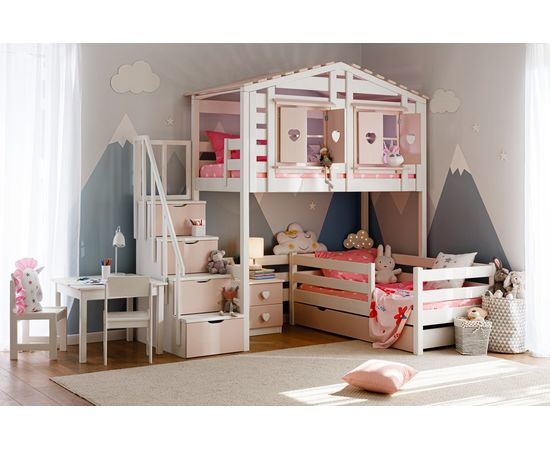 картинка КАРЕЛИЯ двухъярусная кровать-домик из сосны интернет-магазин Энигуд.ру