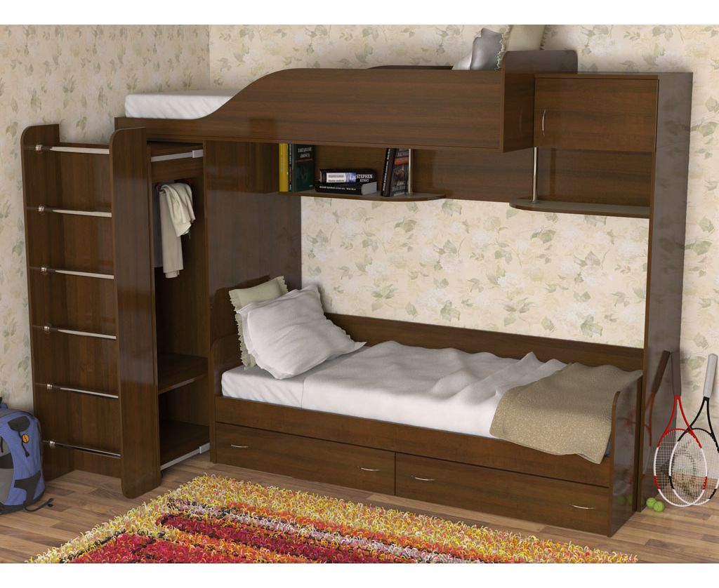 картинка Двухъярусная кровать Дуэт-3 со шкафом интернет-магазин Энигуд.ру