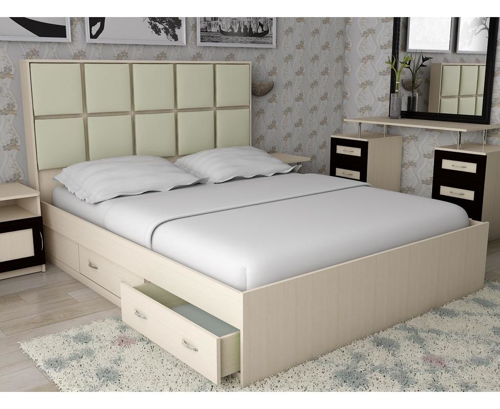 картинка Двуспальная кровать Волна-4 с ящиками интернет-магазин Энигуд.ру