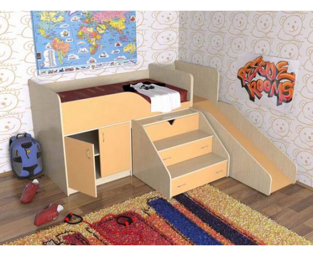 картинка Детская кровать-чердак Кузя с горкой интернет-магазин Энигуд.ру