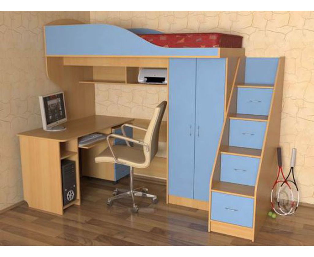 картинка Кровать-чердак с рабочей зоной Квартет интернет-магазин Энигуд.ру
