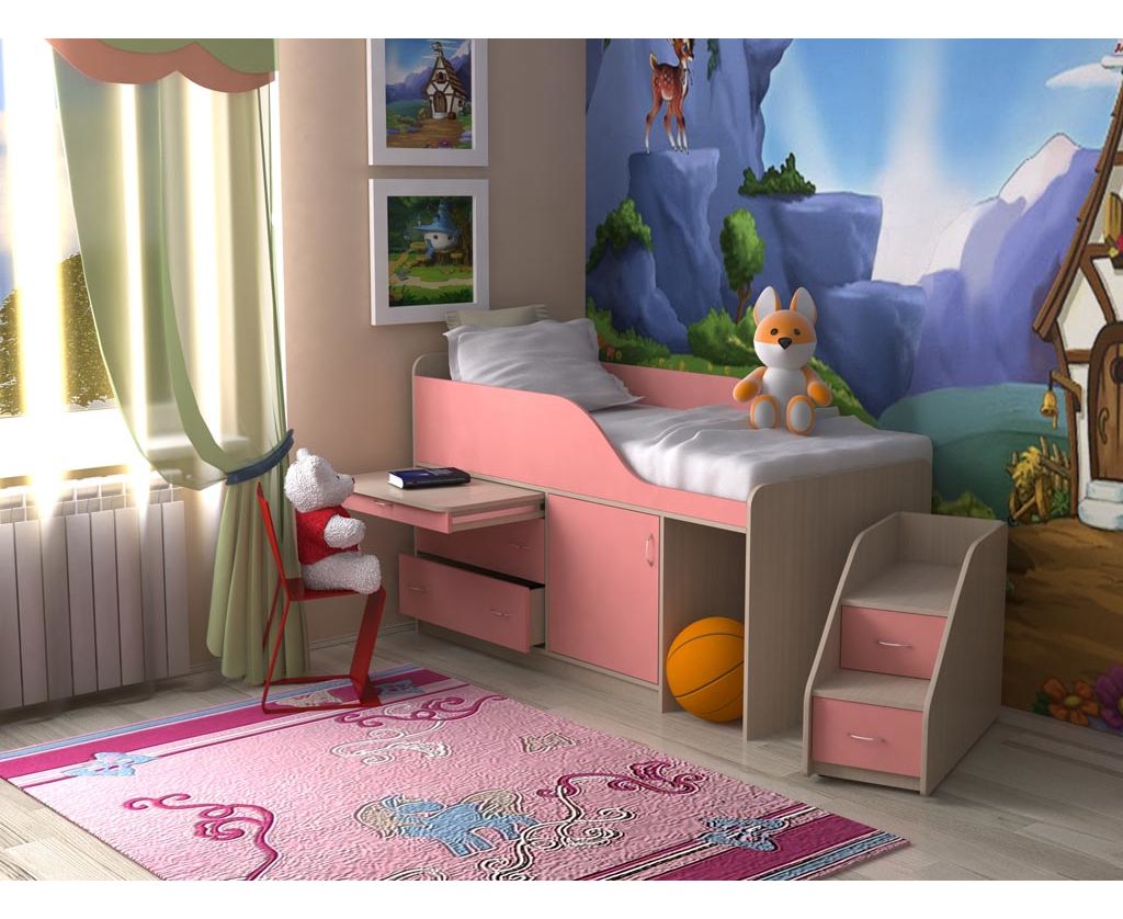 картинка Детская кровать-чердак со столом Кузя-3 Мини с горкой интернет-магазин Энигуд.ру