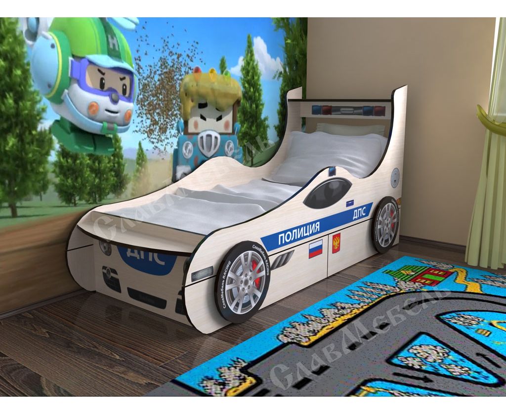 картинка Детская кровать Полиция с 2 ящиками интернет-магазин Энигуд.ру