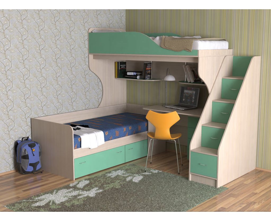 картинка Двухъярусная кровать Дуэт-5 с лестницей-комодом интернет-магазин Энигуд.ру