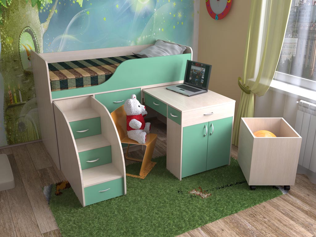 картинка Детская кровать-чердак со столом Кузя-7 интернет-магазин Энигуд.ру