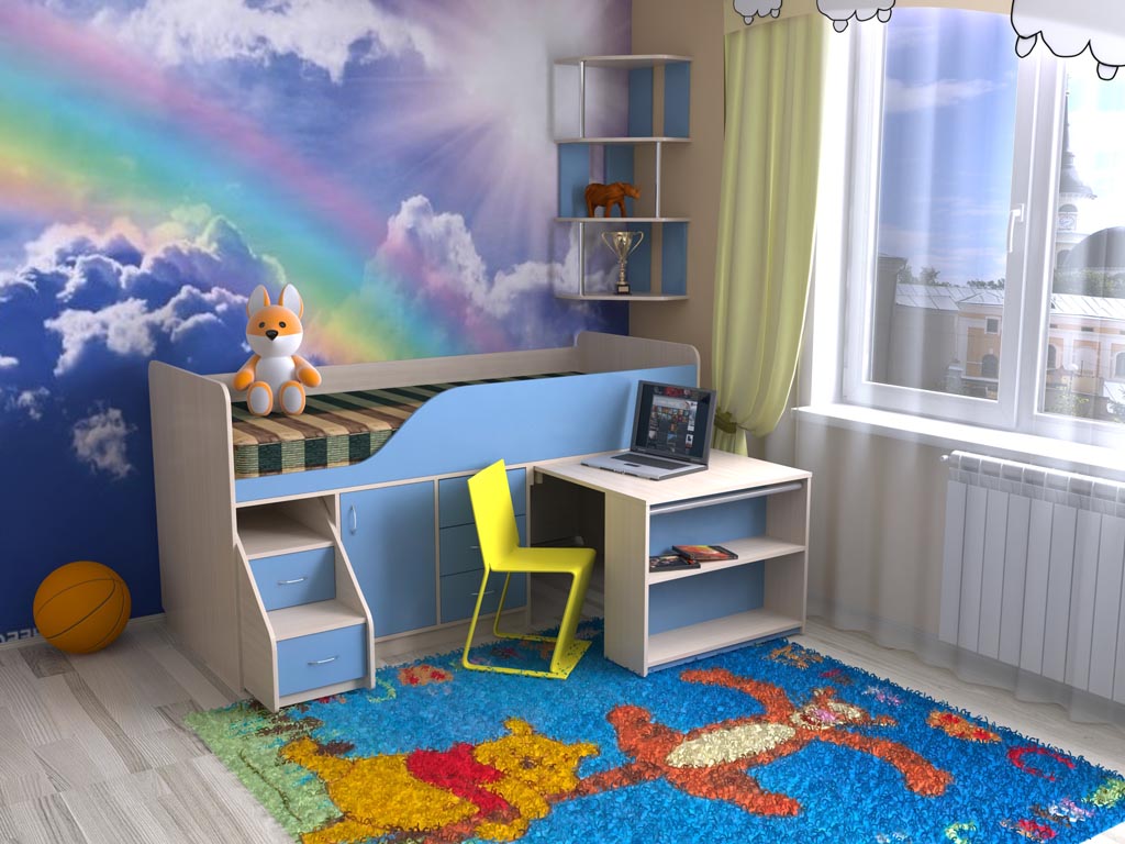 картинка Детская кровать-чердак со столом Кузя-5 интернет-магазин Энигуд.ру