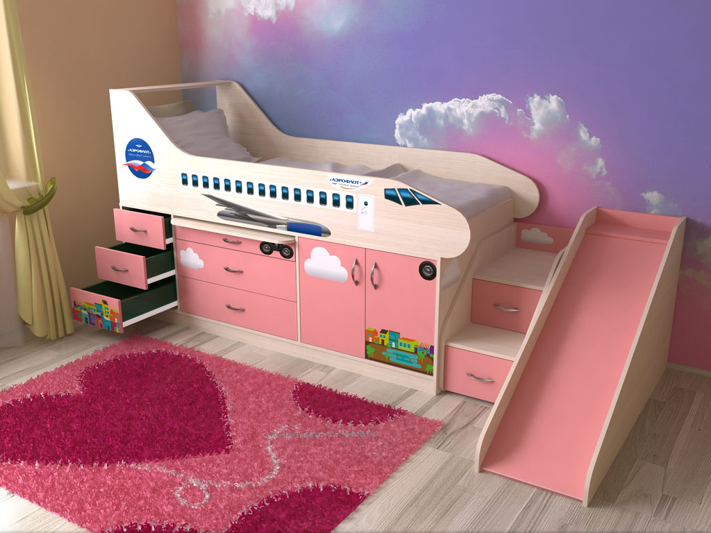 картинка Кровать чердак Самолет с горкой интернет-магазин Энигуд.ру