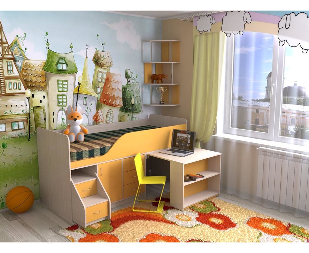 картинка Детская кровать-чердак со столом Кузя-5 интернет-магазин Энигуд.ру