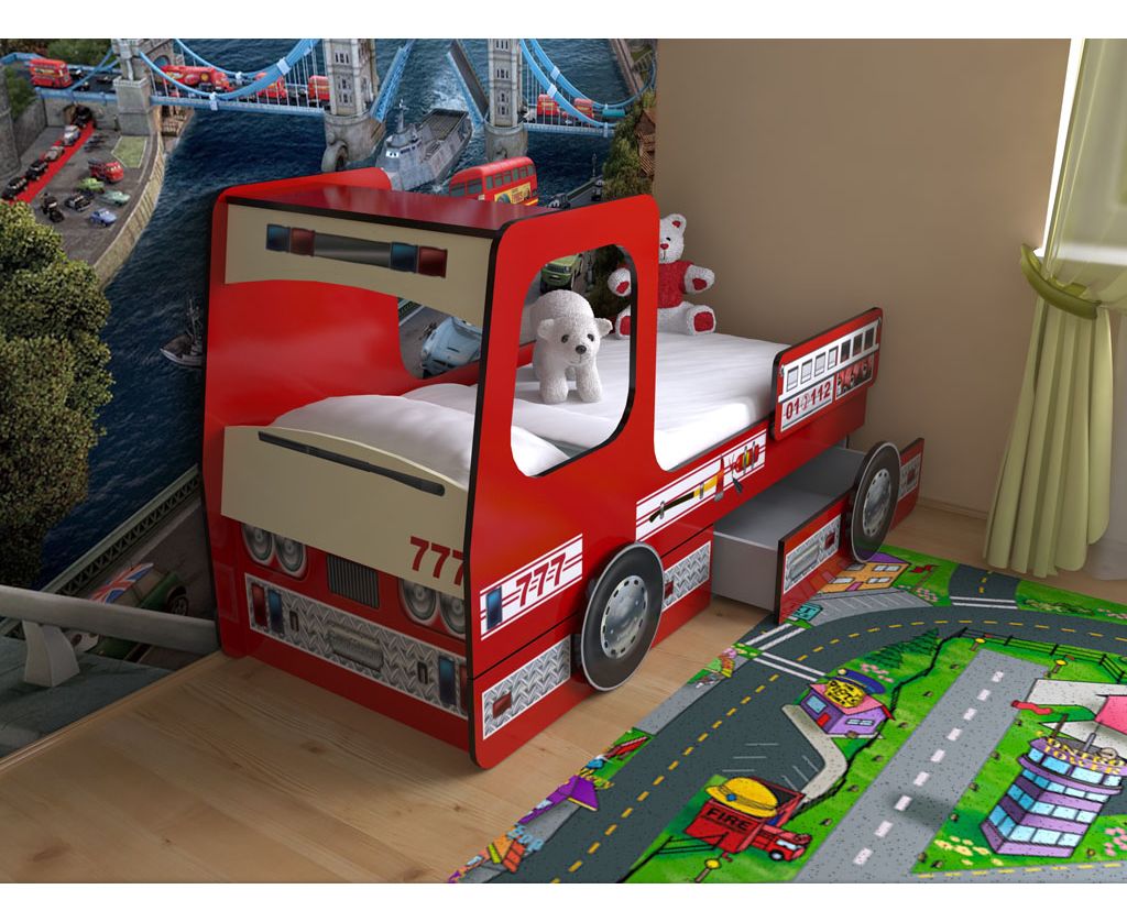 картинка Детская кровать Пожарная с ящиками интернет-магазин Энигуд.ру
