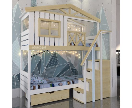 картинка ПЕЛИКАН двухъярусная кровать-домик из массива интернет-магазин Энигуд.ру