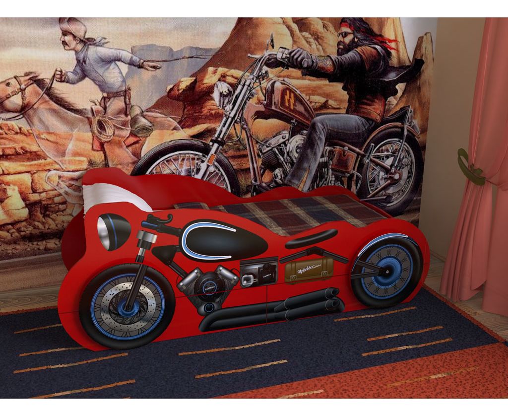 картинка Детская кровать Мотоцикл с ящиками интернет-магазин Энигуд.ру