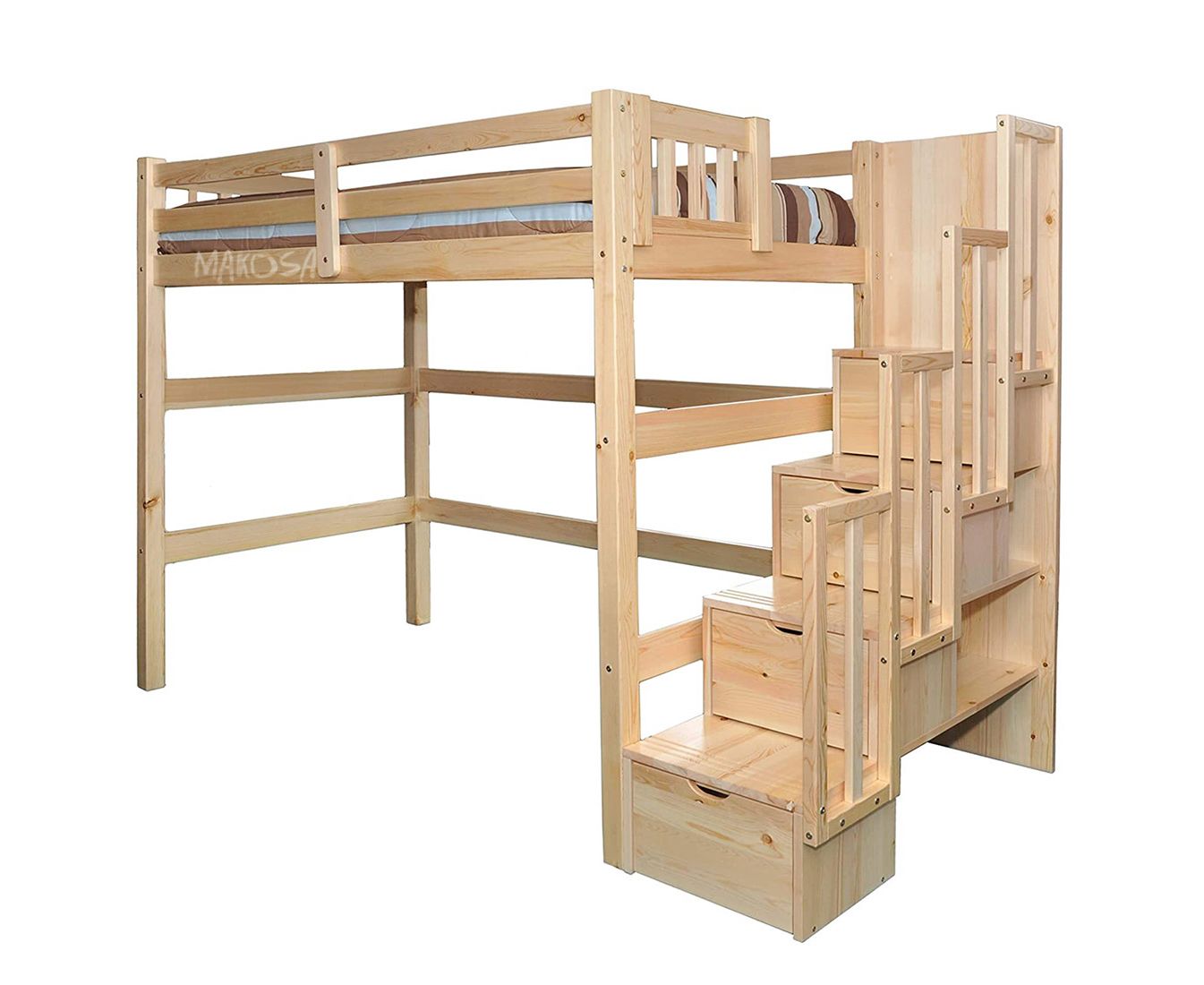 двухъярусная кровать из массива с лестницей ящиками