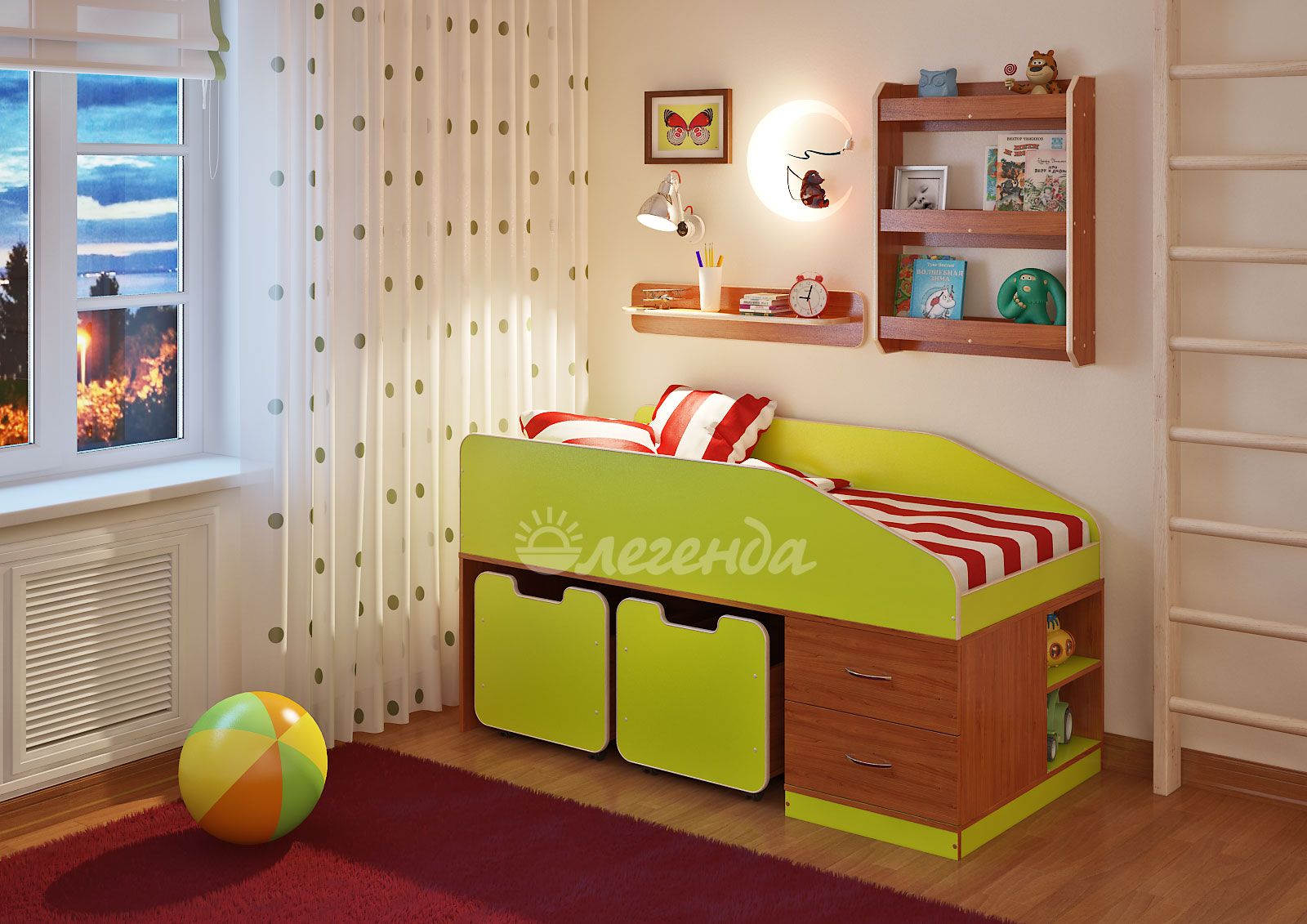 картинка Детская кровать Легенда-8 с полками от магазина Энигуд.ру