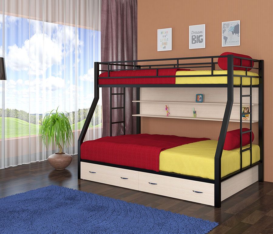 картинка Двухъярусная кровать Милан с полкой и ящиками интернет-магазин Энигуд.ру