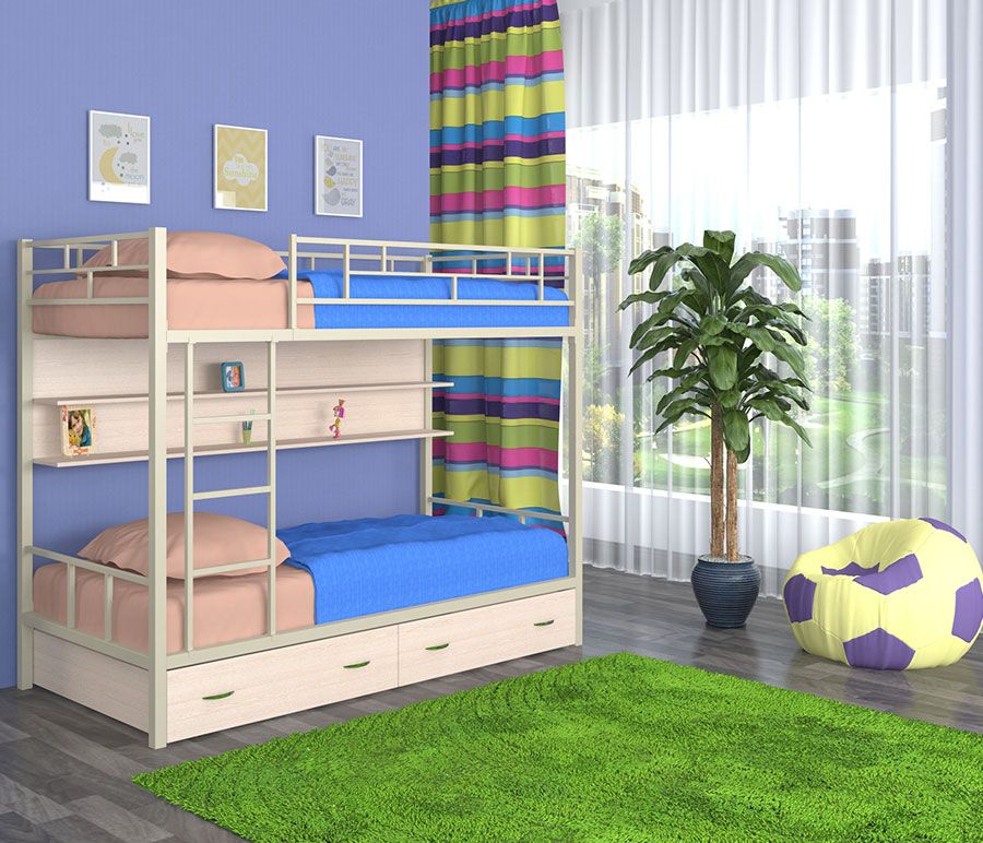 картинка Двухъярусная кровать Ницца с ящиками и полкой интернет-магазин Энигуд.ру