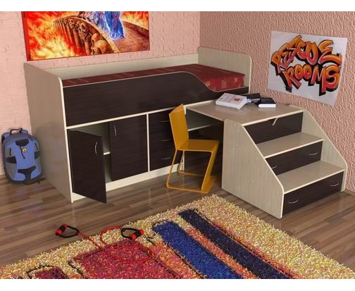 картинка Детская кровать-чердак Кузя-2 с рабочей зоной интернет-магазин Энигуд.ру