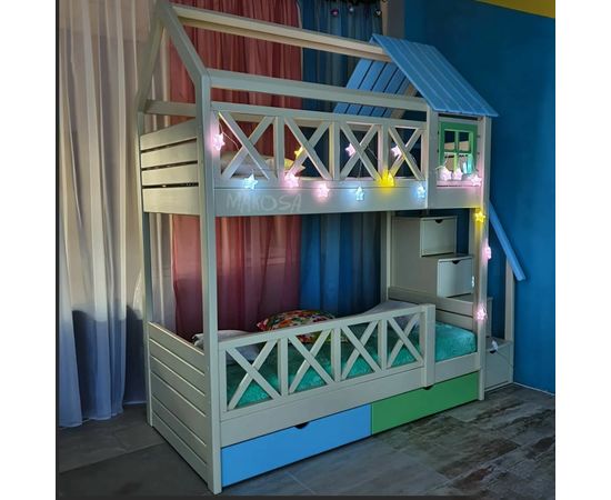 картинка ХОЛИДЕЙ двухъярусная кровать-домик из массива интернет-магазин Энигуд.ру