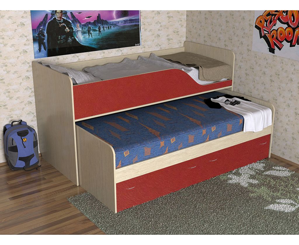 кровать детская выдвижная для двоих детей с ящиками