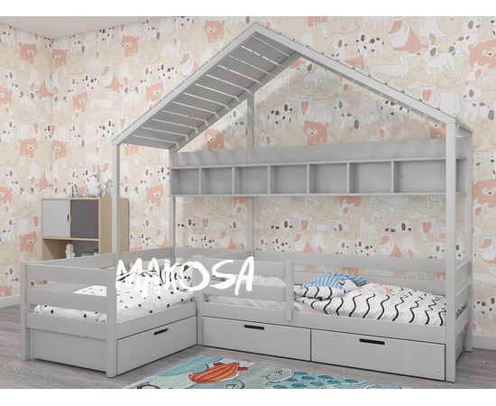 картинка ВУДИ угловая детская кровать-домик из массива сосны интернет-магазин Энигуд.ру