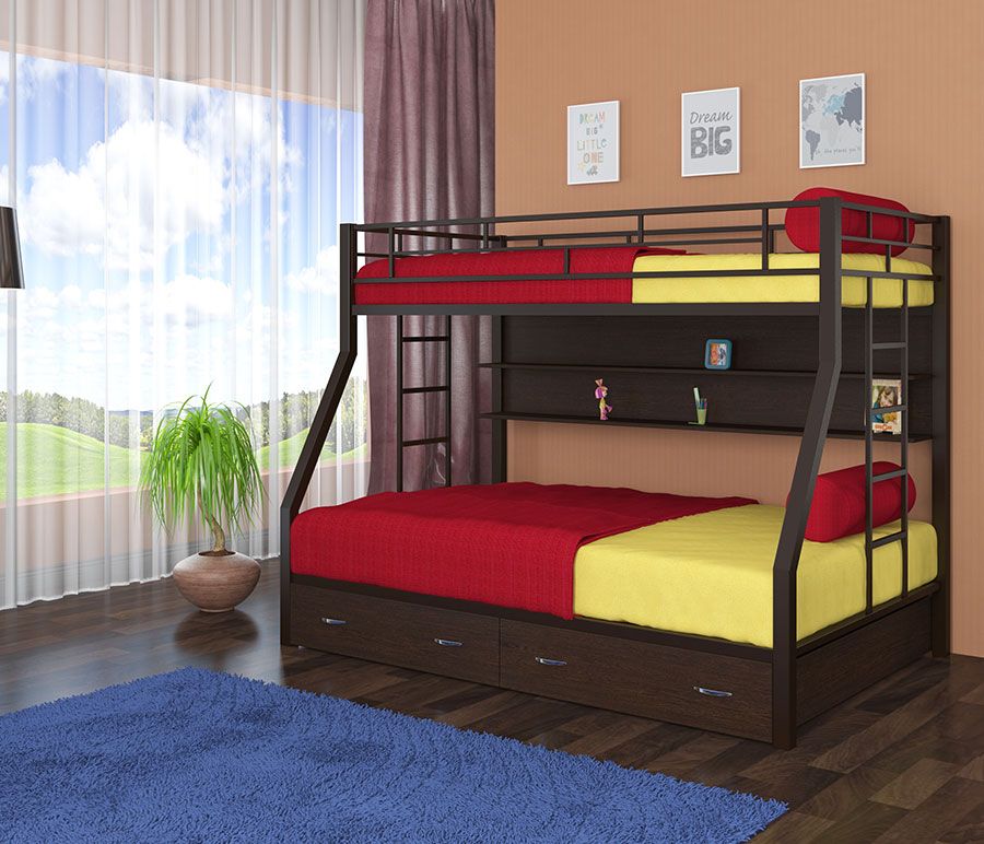 картинка Двухъярусная кровать Милан с полкой и ящиками интернет-магазин Энигуд.ру