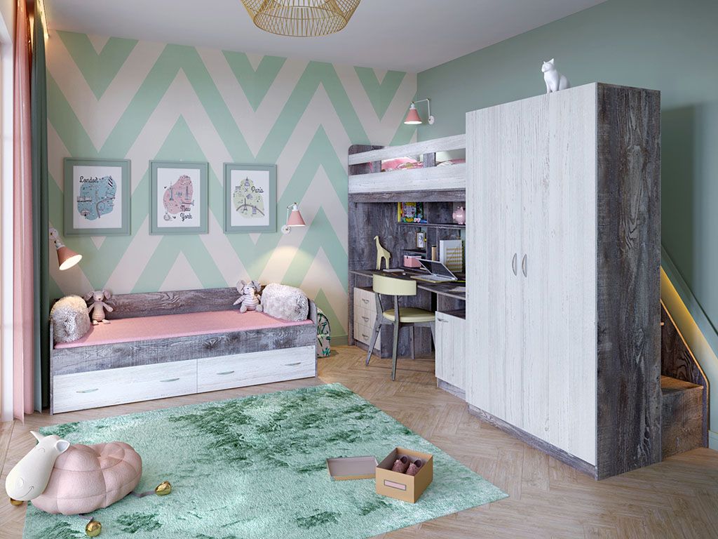 картинка Двухъярусная кровать со шкафом Юта интернет-магазин Энигуд.ру