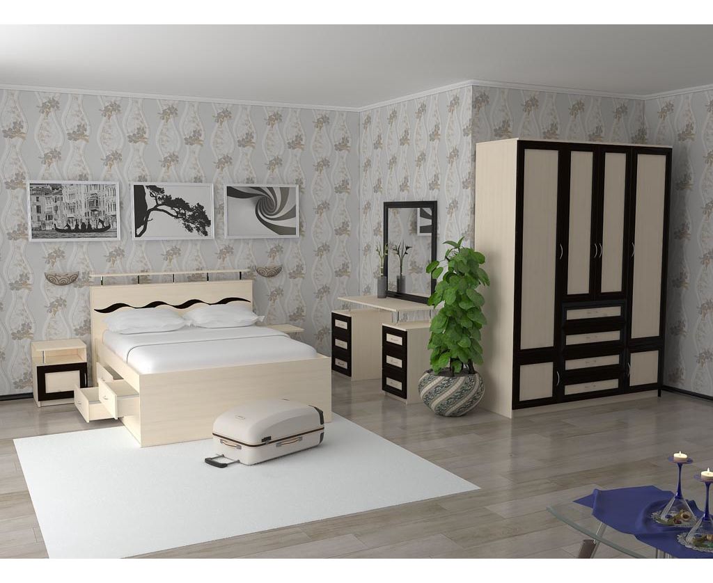 картинка Двуспальная кровать Волна-3 с комодом интернет-магазин Энигуд.ру