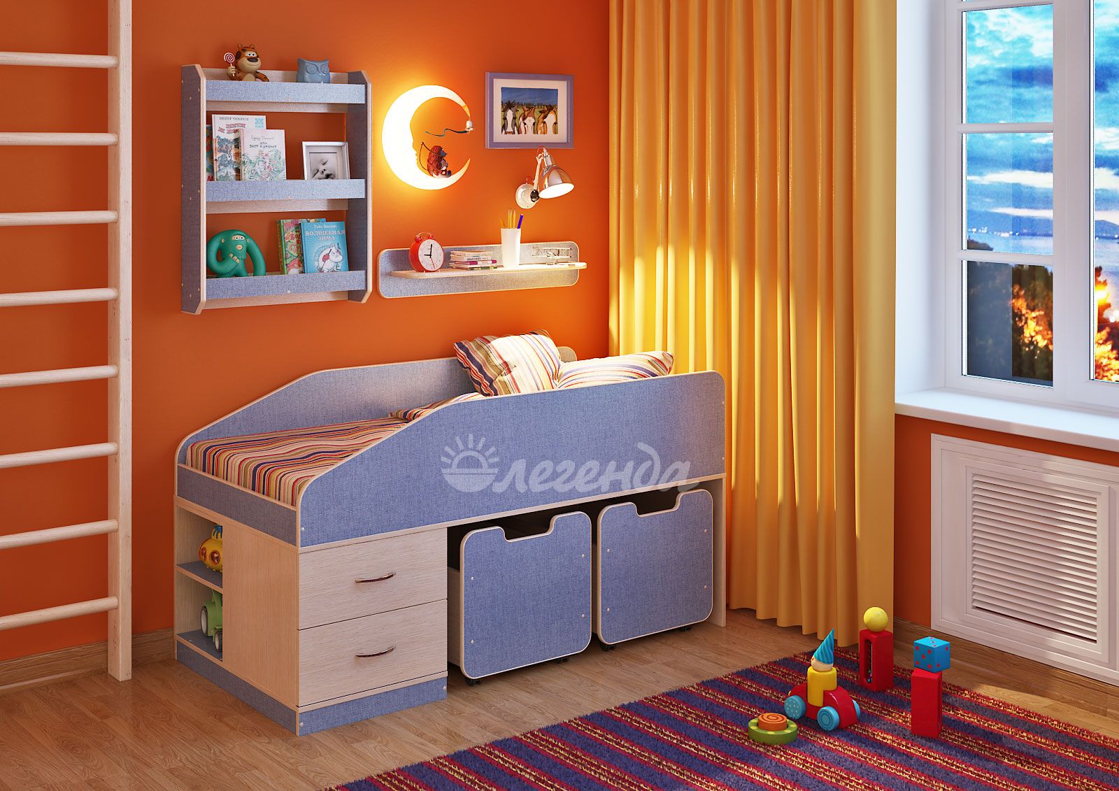 картинка Детская кровать Легенда-8 с полками интернет-магазин Энигуд.ру