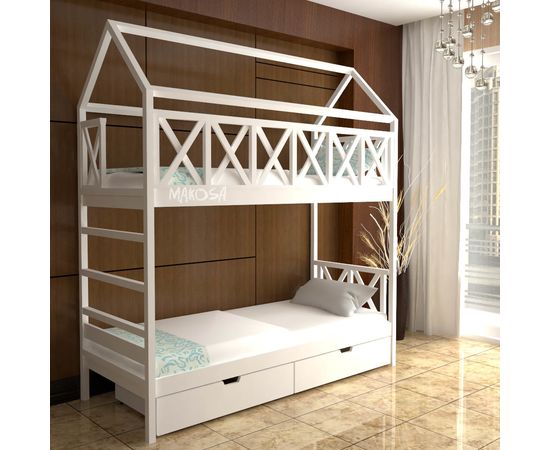 картинка ПРОВАНС ТУРАНДОТ двухъярусная кровать-домик из массива интернет-магазин Энигуд.ру
