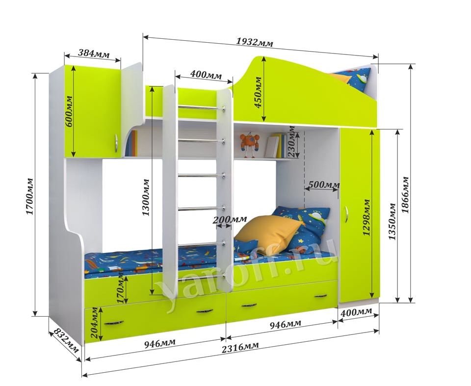 картинка Двухъярусная кровать Юниор-2 интернет-магазин Энигуд.ру