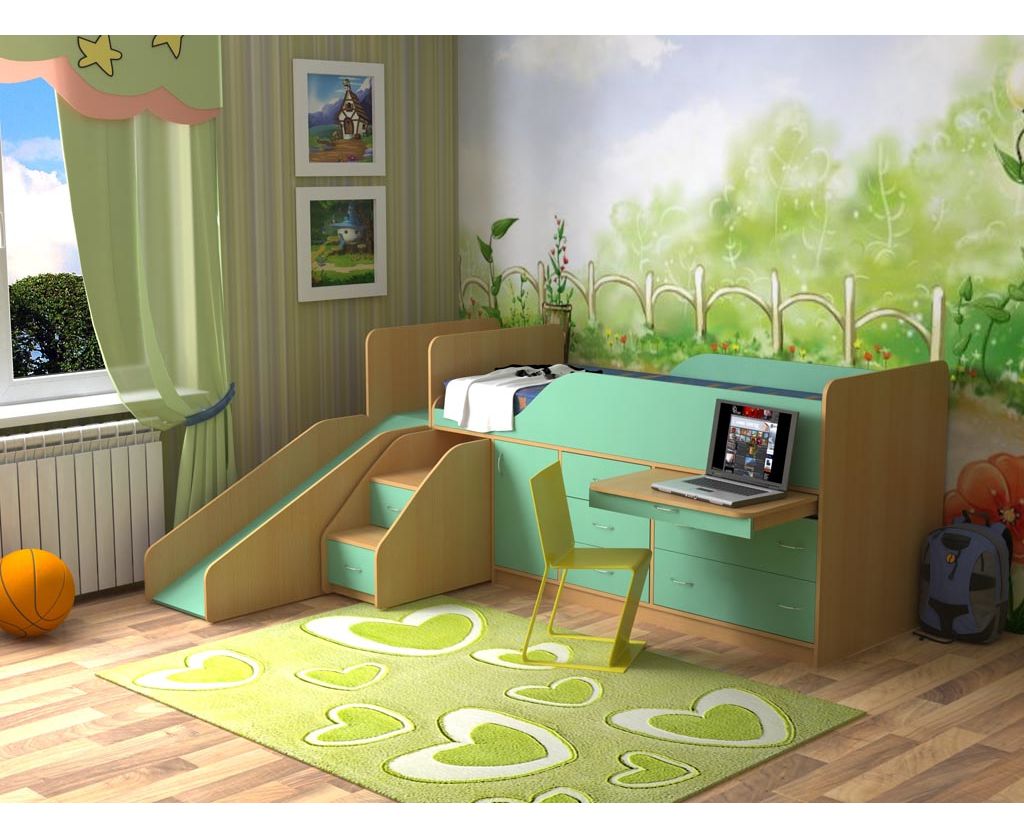 картинка Детская кровать-чердак со столом Кузя-4 интернет-магазин Энигуд.ру