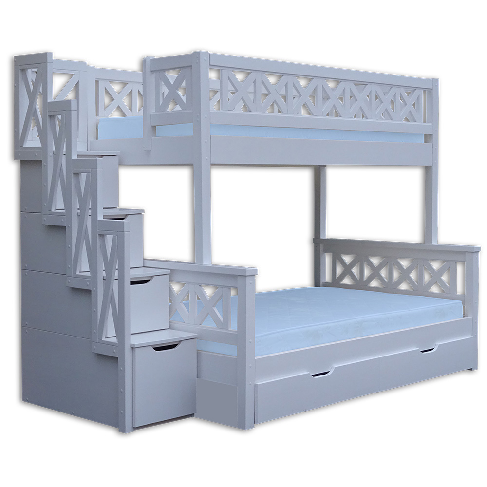двухъярусная кровать из массива с лестницей ящиками