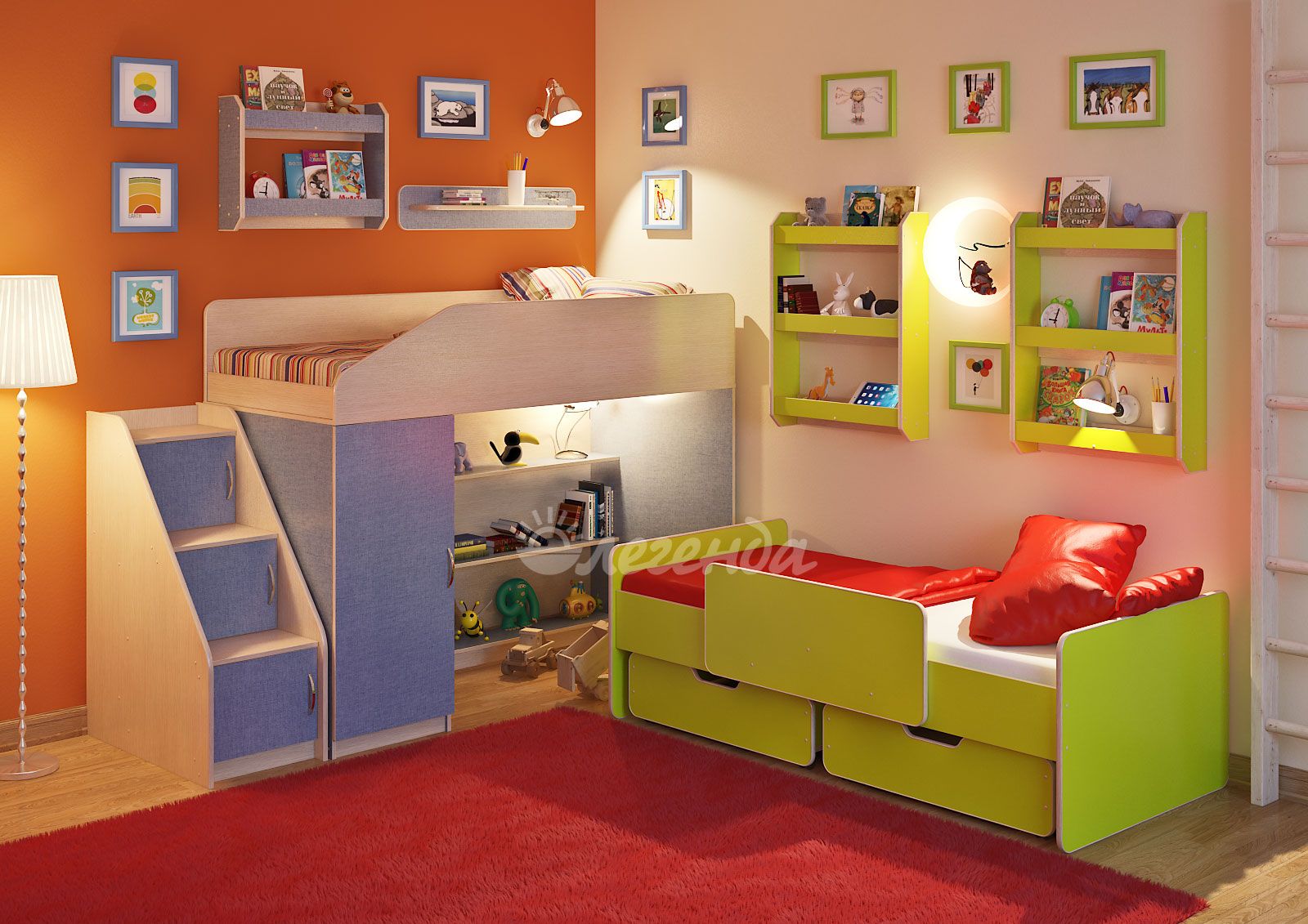 картинка Детская комната Легенда-13 с полками от магазина Энигуд.ру